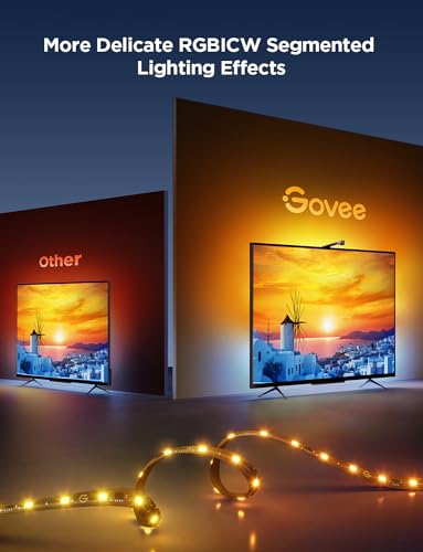 Govee TV Backlight 3 Lite with Fish-Eye Correction Function Sync to 55-65 Inch TVs, 11.8ft RGBICW Wi-Fi LED Strip Lights w...