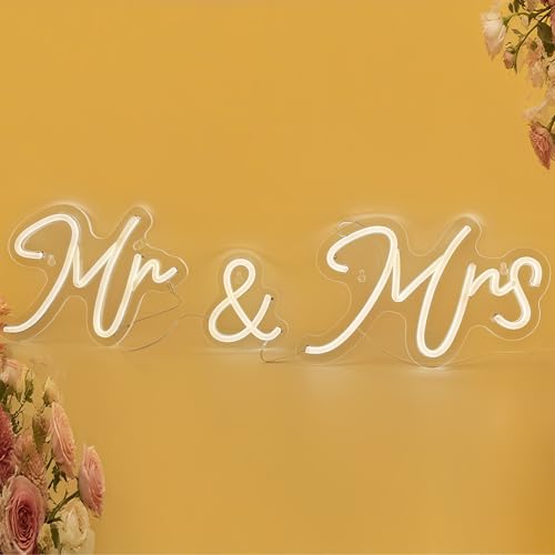 Mr and Mrs Neon Sign for Wedding Neon Light LED Backdrop Wall Decor USB Wedding Reception Decoration Gifts for Anniversary...