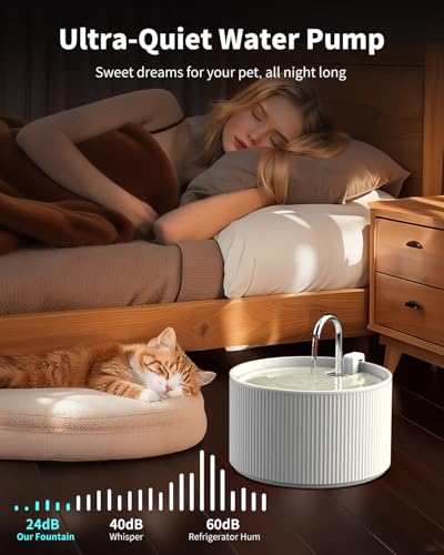 Ceramic Cat Water Fountain, 2.2L/74oz Automatic Pet Drinking Fountain for Indoor Cats and Small Dogs, Ultra Quiet, BPA-Fre...