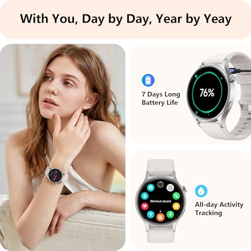 Smart Watch for Women, Answer/Make Call, AMOLED Ultra-Clear Screen Activity Trackers with Heart Rate/Sleep/SpO2 Monitor, S...