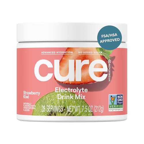 Cure Hydration | Plant-Based Electrolyte Drink Mix | No Added Sugar | FSA-HSA | Dehydration Relief Powder Made with Coconu...
