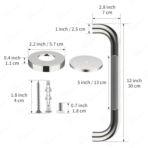 2 Pack Chrome Grab Bar 12 Inch, iMomwee Stainless Steel Non-Slip Shower Grab Bar W/Knurled Grip, Safety Bathroom Handrail,...