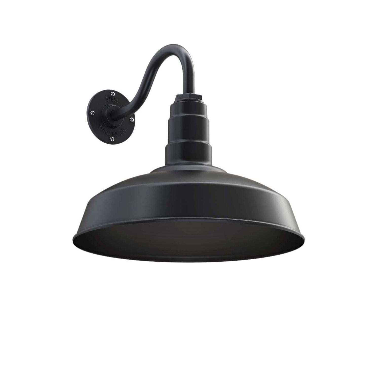 Steel Lighting Co. Outdoor Barn Light - 16in Dome, 11in Gooseneck, Porcelain, Matte Black