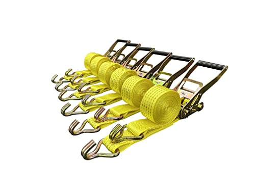 Ratchet Tie Down Straps, 2 in x 15 ft, 5,000 lb Breaking Strength, J-Hook, 6-Pack