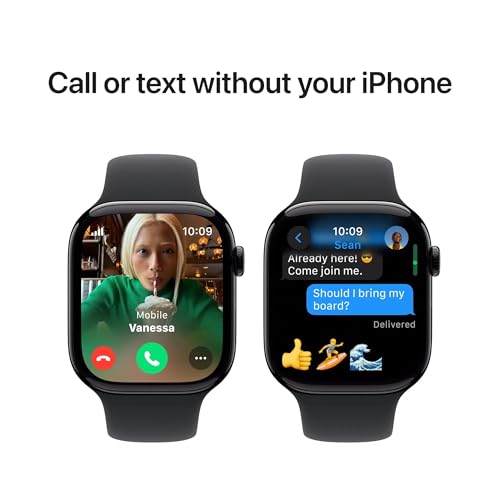 Apple Watch Series 10 [GPS + Cellular, 46mm] - Jet Black Aluminum Case with Black Sport Band, M/L (Renewed)