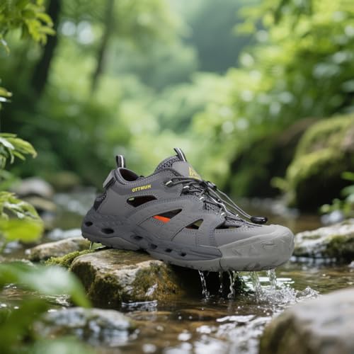 HUMTTO Men's Amphibious Closed Toe Hiking Sandals Quick-Dry Water Shoes Non-Slip Athletic Adjustable Outdoor Fisherman Bea...
