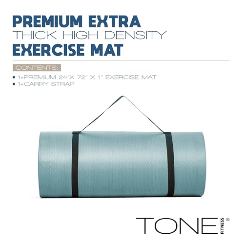 Tone Fitness 1-Inch Thick Yoga Mat | High-Density, Non-slip Exercise Mat with Carrying Strap for Yoga, Pilates, & Home Gym...