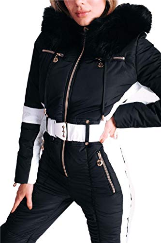 Yousify Womens Snow Suits Winter Ski Suit Onesie Outdoor Sports Waterproof Snowsuit Removable Faux Fur Collar Coat Jumpsuit