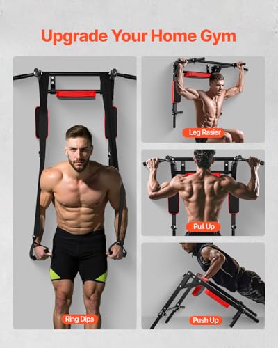 VEVOR Multifunctional Pull Up Bar, Wall Mounted Chin Up Bar Dip Station for Home Gym, Heavy Duty Steel Upper Body Workout ...