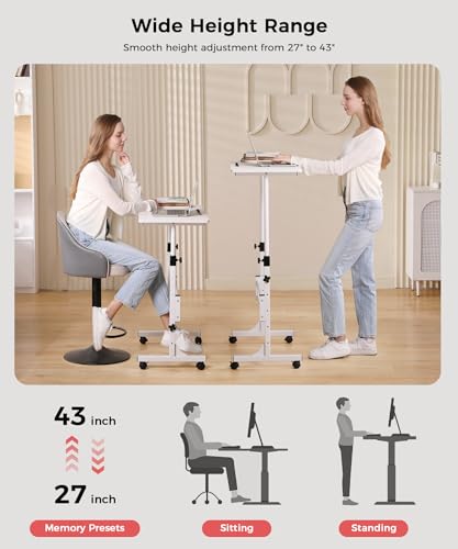 KLSMYHOKI Standing Desk Adjustable Height, Mobile Stand Up Desk with Wheels Small Computer Desk Rolling Desk, Portable Lap...