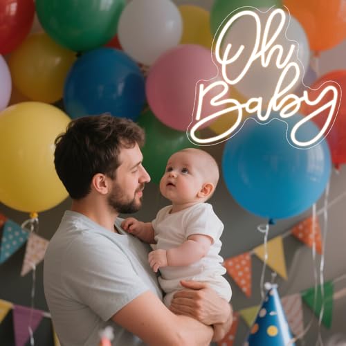 Oh Baby Neon Sign, Baby Shower LED Neon Light for Party Wall Decor Light Up Sign for Gender Reveal Birthday Party Decorati...