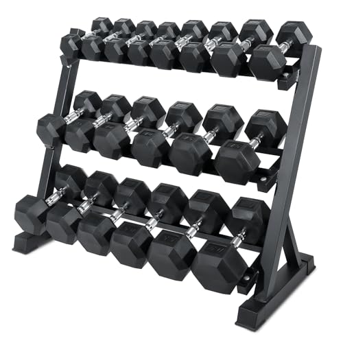 Ritfit 5-650 LBS PVC Encased Hex Dumbbell Sets with Optional Rack for Home Gym, Hand weight with Chrome Handle for Strengt...
