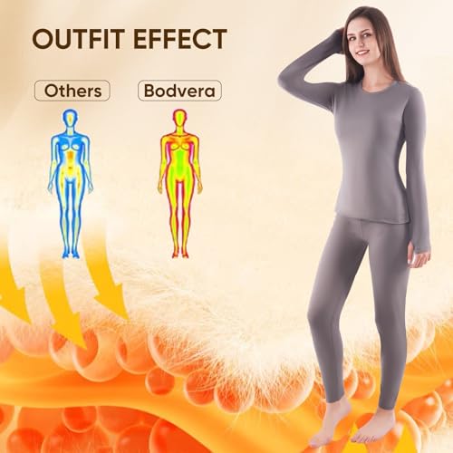 Bodvera Thermal Underwear for Women, Long Johns for Women Thermal Sets Ultra Soft Fleece Lined Base Layer Top and Bottom