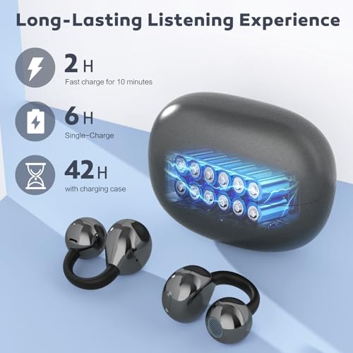 Open Ear Earbuds, Air Conduction Headphones Wireless Earbuds Bluetooth 5.4, Clip on Headphones with Mic 42H Playtime, Over...