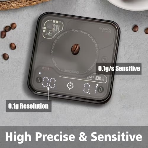 BOOKOO Coffee Scale Espresso Scale with Timer Mini Digtial Coffee Scale Rechargeable with Auto Mode Flow Rate Mode for Cof...
