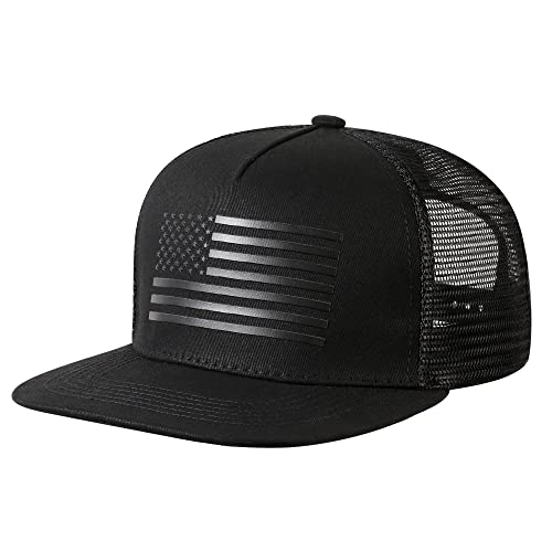 UALON Baseball Cap, Snapback Trucker Hat for Men & Women with American Flag and Adjustable, Breathable Mesh, Flat Bill Hats