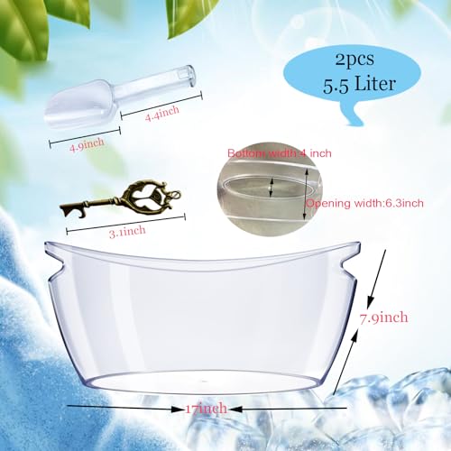 2 PCS Ice Bucket,Acrylic Ice Buckets for Parties,5.5L Extra Large Clear Champagne Beer Tub Mimosa Bar Supplies Kit Wine Be...