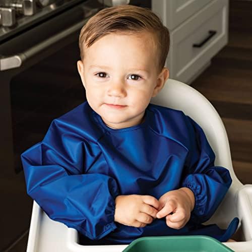 Tiny Twinkle Long Sleeve Bib for Babies & Toddlers – 2 Pack Waterproof Smock Bibs for Eating – Machine Washable & Mess-Proof, Baby Feeding Essential & Shower Must-Have (Grey Indigo,2-4Y)