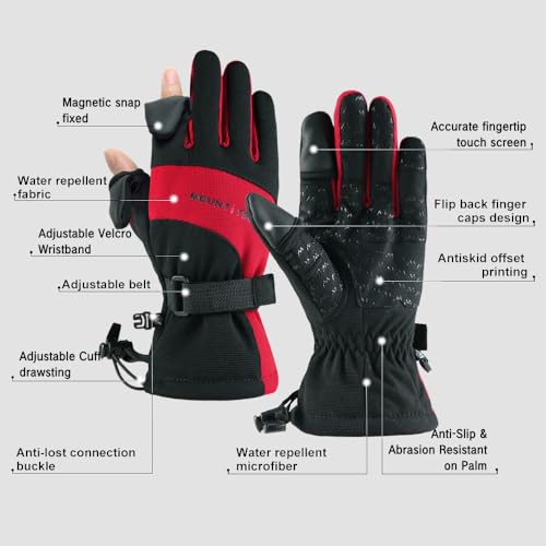 MOUNT TEC Men's Flexible Ideal for Ice Fishing,Photography,Hunting Gloves with 3M Thinsulate Waterproof Windproof Touchscr...