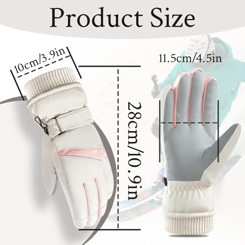 Feelorna Women Ski Gloves, Windproof Thermal Touchscreen Gloves Waterproof Winter Warm Snow Glove for Skiing Cycling Outdo...