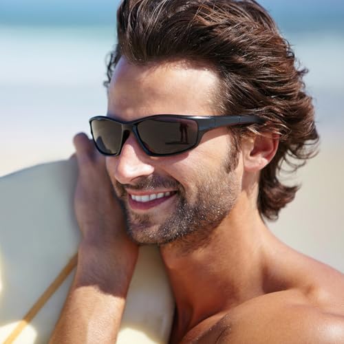 JATEBI 2 Pack Polarized Sports Sunglasses for Men Women, Wrap Around Sun Glasses UV400 Protection for Fishing Cycling Driv...