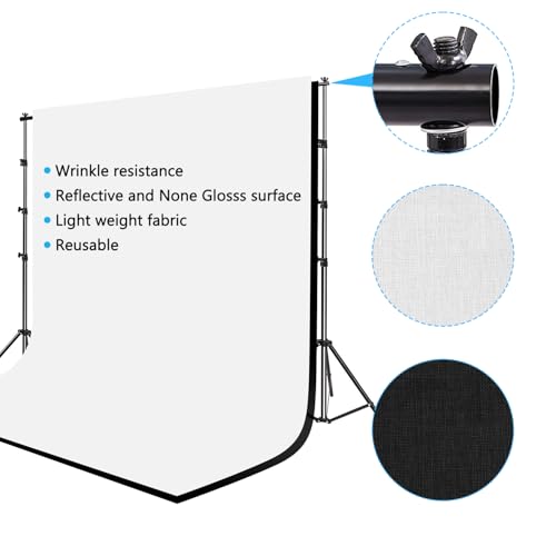 SLOW DOLPHIN 10 x 8.5 ft Photography Photo Video Studio Background Stand Support Kit with Muslin Backdrop (White Black), 5...