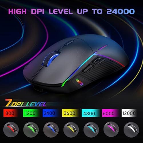FFJ Wireless Gaming Mouse, 24000 DPI, Tri-Mode 2.4G/USB-C/Bluetooth 5.3 Gaming Mouse Wireless, RGB Programmable Mouse Game...