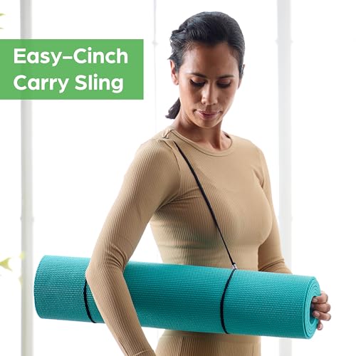 Gaiam Essentials 1/4" Thin (6mm) Yoga & Pilates, Fitness & Exercise Mat with Easy-Cinch Carrier Strap Cusion Support For F...