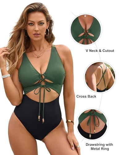 Blooming Jelly Womens Sexy One Piece Swimsuit Cut Out Slimming Bathing Suit V Neck Crisscross Back Swimwear