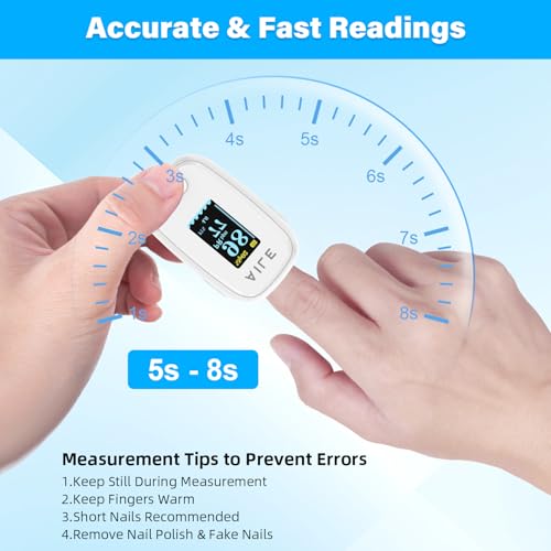 AILE Pulse Oximeter with Fingertip Oxygen Meter, Compact Fingertip Pulse Oximeter - Blood Oxygen/Heart Rate Monitor - 4 Co...