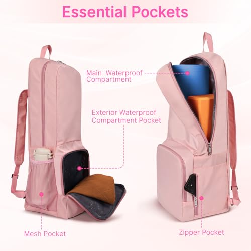 Tangoner Yoga Mat Bag Carrier Zipper Closure Multi Functional Essential Pockets Exercise Yoga Mat Holder Backpack