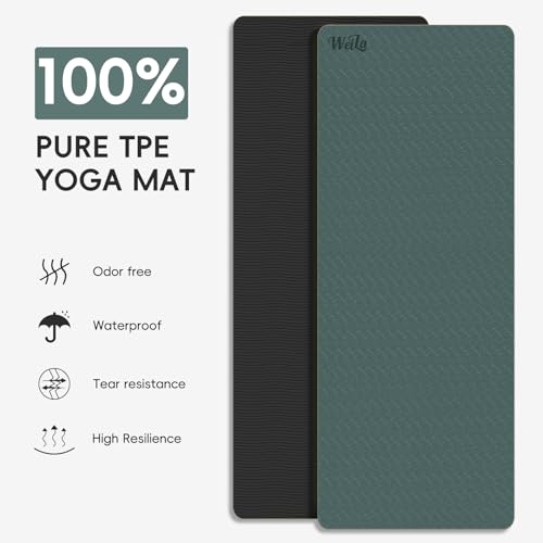 WEILA Extra Thick 10mm Yoga Mat - Non-Slip TPE Fitness Mat for Yoga, Pilates & Workout, 76"x28" Large Dual-Color with Carr...