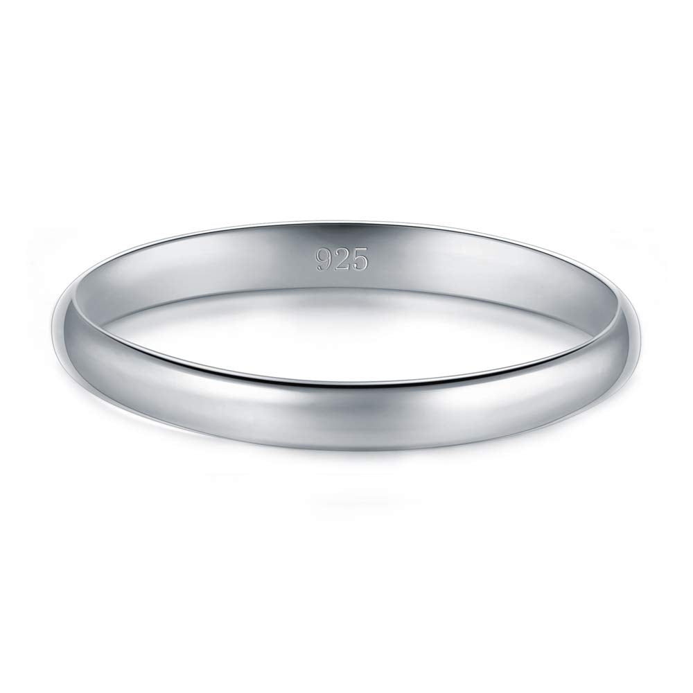 BORUO 925 Sterling Silver Ring High Polish Plain Dome Tarnish Resistant Comfort Fit Wedding Band 2mm Ring Size 4.5