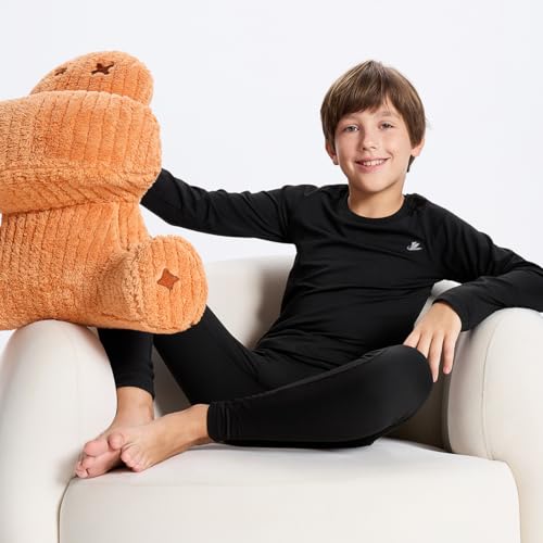 DEVOROPA Youth Boys Fleece Lined Compression Shirts & Pants Kids Girls Thermal Underwear Set Athletic Tops Leggings Baselayer