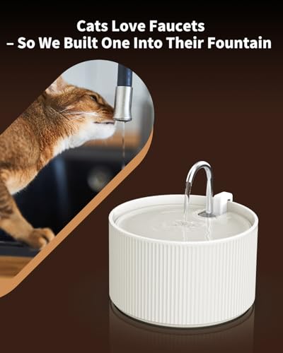 Ceramic Cat Water Fountain, 2.2L/74oz Automatic Pet Drinking Fountain for Indoor Cats and Small Dogs, Ultra Quiet, BPA-Fre...