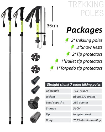 TianfuSpanda Trekking Poles Collapsible 2 Pack, 7075 Aluminum Alloy Hiking Poles, Adjustable 45"-53" with Anti-Shock EVA G...
