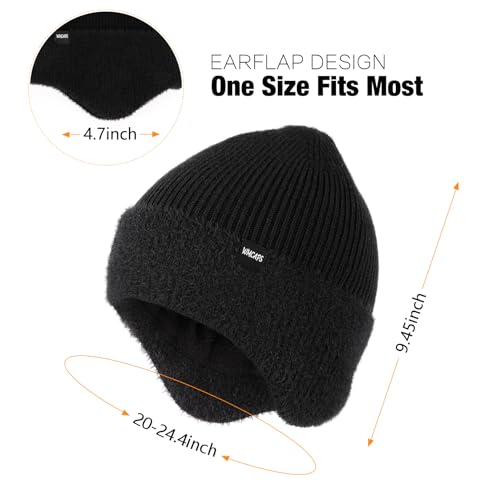 Wmcaps Winter Fleece Line Beanie with Earflap for Men Women, Outdoor Warm Thermal Knitted Hat Stocking Caps