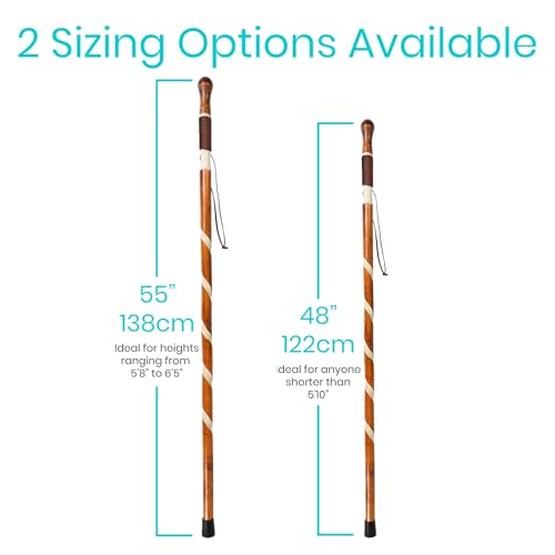 Vive Wooden Walking Stick - Willow Cane for Seniors Hiking & Balance - Heavy Duty Carved Twisted Wood Sticks for Men & Wom...