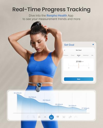 RENPHO Smart Tape Measure with Large Display, Bluetooth Body Measuring Tape with App for Weight Loss, Fitness Shape, Measu...