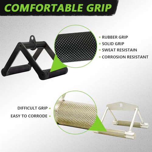 Howffite Double D Row Handle Cable Attachment for Weight Workout, Steel with Non-Slip Rubber Grip (Black)
