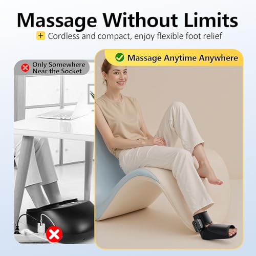 Comfytemp Air Compression Therapy Device K1007, Portable Foot Massager with Heat, Cordless Ankle Massage Boot for Pain Rel...