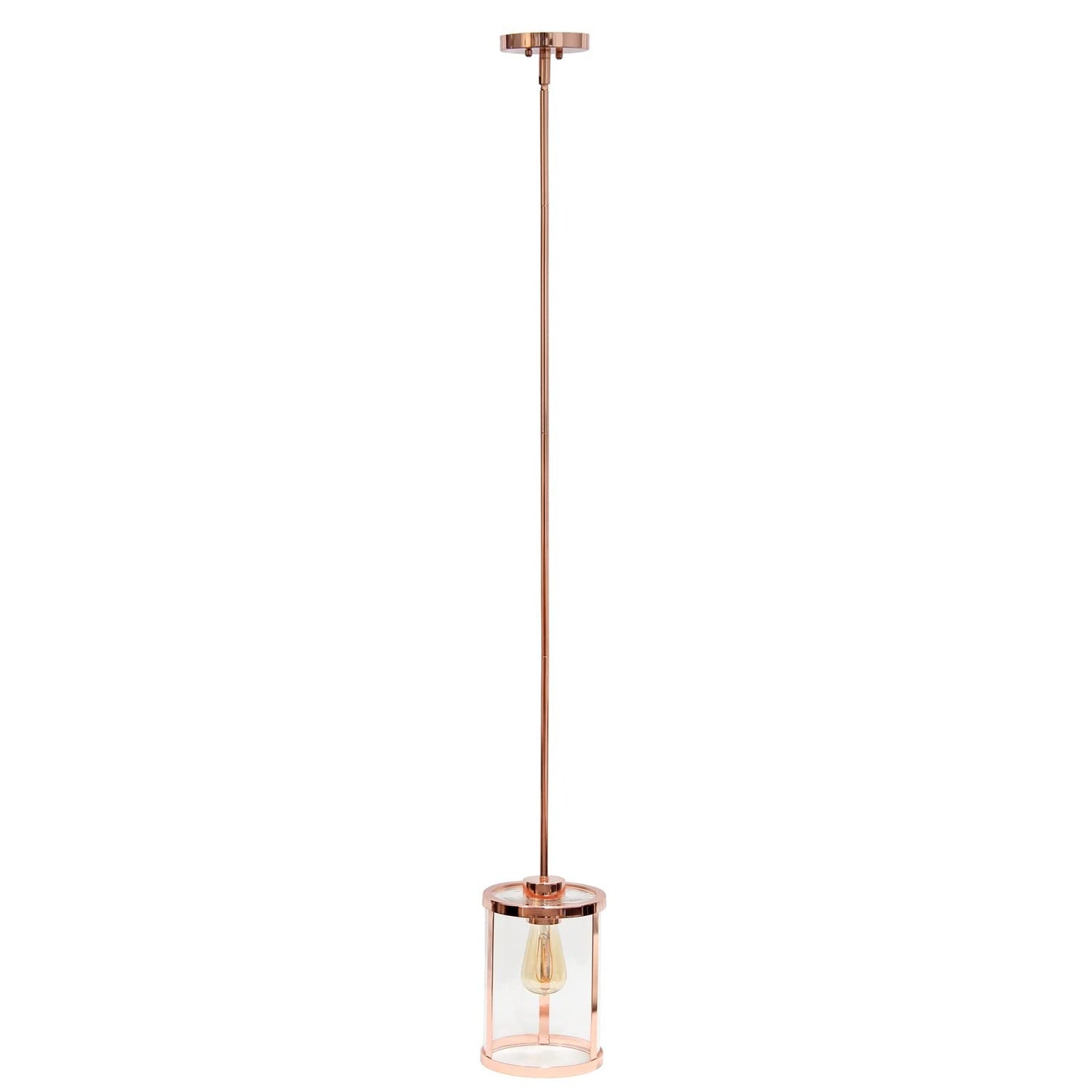 Elegant Designs PT1010-RGD 1-Light Pendant Light, Metal & Glass, 6.75inx6.75inx55in, Rose Gold, Vintage Modern Industrial