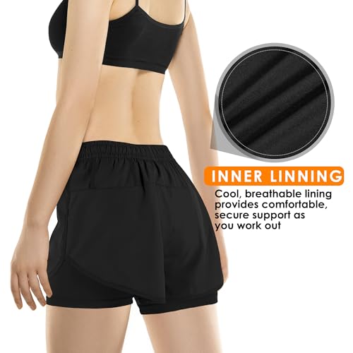 Yevrimow Women's 2 in 1 Running Shorts for Gym Yoga Workout Athletic Shorts High-Waisted Shorts with Liner Pockets
