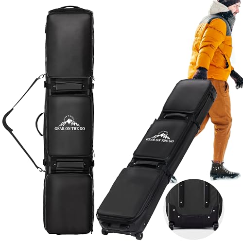 Double Rolling Ski Bag Padded Waterproof Snowboard Bag with Wheels for Air Travel Wheeled Ski Bag for Snowboard or Skis Ac...