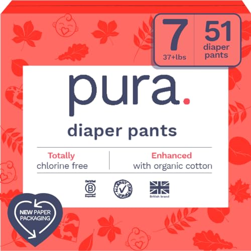 Pura Hypoallergenic Diaper Pants Size 7 (37+ lbs) Overnight, up to 12 Hours Leak Protection, Suitable for Sensitive Skin, ...