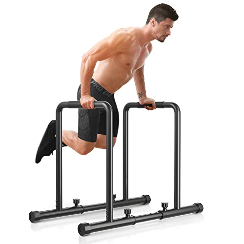 YOLEO Adjustable Dip Bar- 1100lbs Dip Station Portable Functional Fitness Bar with Safety Connector, Heavy Duty Dip Stand ...