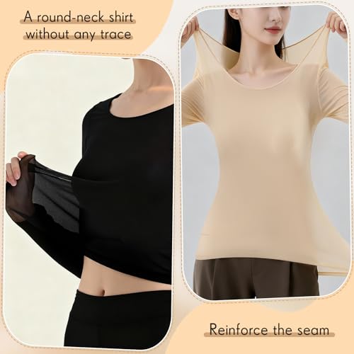 Shihanee 3 Pcs Ultra-Thin Seamless Elastic Thermal Inner Wear Tops for Women Thermal Undershirt Stretch Warm Underwear Set