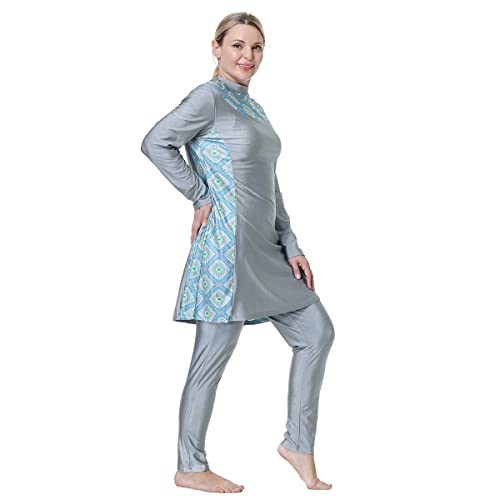 FYMNSI Women Modest Muslim Swimsuits Plus Size Full Body Islamic Burkini Hijab 3 Piece Long Sleeve Rash Guard Skirt Swimwear