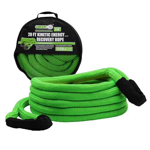 Grip 20' x 7/8" Kinetic Energy Recovery Rope - Breaking Capacity: 21,970 lbs - Truck, ATV, Jeep, UTV, Tractor - Emergency,...