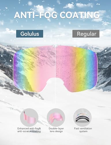 Golulus Ski Goggles For Men Women,Anti Fog UV Protection Snowboard Goggle for Adult Youth,Snow Goggles Over Glasses